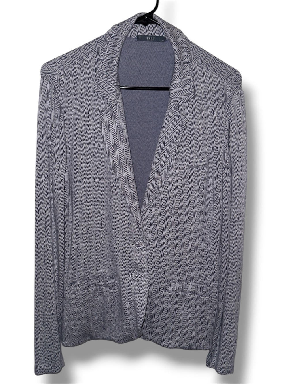 TART Collections Chevron Knit Blazer Jacket Medium Gray Blue Soft Stretch - Picture 14 of 15